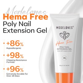 modelones Poly Nail Gel, Hema-Free 60 ML Milky White Poly Extension Gel Nail Enhancement Nail Thickening Pure White Builder Overlays 3D Molding Gel Nail Art Supplies Home DIY