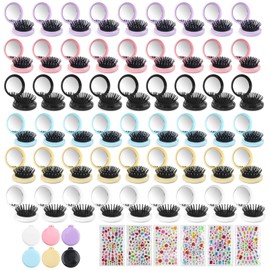 Lilingsty Mirror Hair Brushes Bulk, 6 Colors DIY Mini Round Folding Pocket Hair Brush Portable,Travel Hairbrush Wet and Dry Hair for Women Girls Kids Hair Brush (60 Pack)