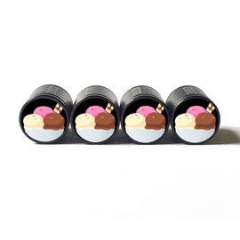 Neapolitan Ice Cream Tire Valve Caps - Black Aluminum - Set of Four
