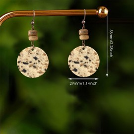 JIMARIN Handmade Bohemian Stone Circle Disc Dangle Drop Earrings with Bead Accents Boho Vintage Bronze Hippe Round Hook Earrings for Women (Brown Circle Disc)