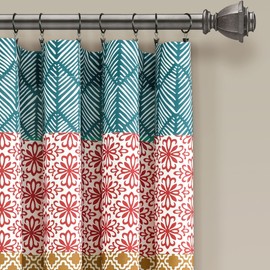 Lush Decor Bohemian Stripe Window Curtain Panels, Pair, 52" W x 63" L, Turquoise & Orange - Colorful Short Curtains - Maximalist & Boho Decor - Boho Curtains for Bedroom, Living Room & Dining Room