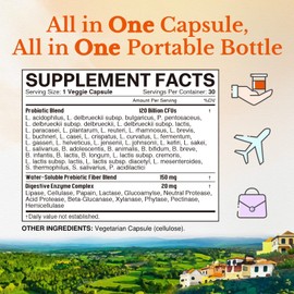 Vitalitown Probiotics 120 Billion CFUs, 36 Strains, Prebiotics, Digestive Enzymes for Men Women, Delayed Release, Shelf Stable, On The Go Digestive Support, 30 Veg Caps