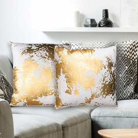 Betadistor Cushion Covers Gold Velvet Sofa Cushion Throw Pillow Covers 45x45 cm Abstract Modern Cushion case for Bed Living Rooms Sofa Couch Car Decor Set of 2, Gold White, 525-0552