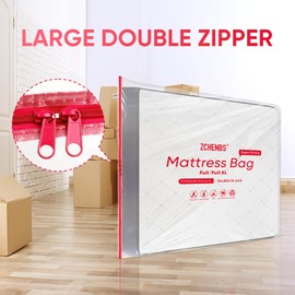 ZCHENBS® – Mattress Bags for Moving and Storage,Mattress Bag with Zippers,5 Mil Ultra-Thick Bed Bag,Waterproof,Anti-Tear,Heavy-Duty Mattress Bag (Transaparent/Red, Full/Full XL-(2 Pack))