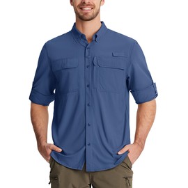 TACVASEN Button Down Shirts Long Sleeve Fishing UV SPF UPF 50+ Sun Shirts Quick Dry Outdoor Lightweight Tshirt Wrinkle Free BlueGray