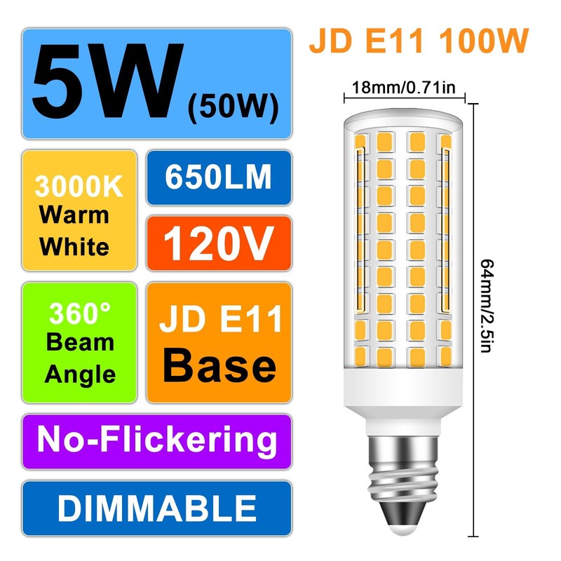 TZHILAN JDE11 Led Bulbs, 120V 50W Halogen Equivalent Dimmable,T3 T4
