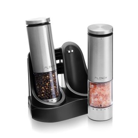 Flendy Electric Salt and Pepper Grinder Set Rechargeable, Automatic Salt and Pepper Grinder Set with Oversized Top Button, Stainless Steel Electric Salt and Pepper Shakers Set