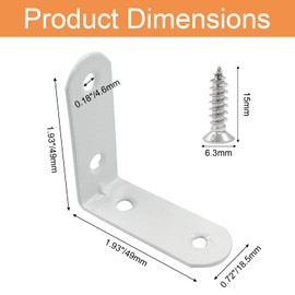Rierdge 20 Pcs White Corner Brace L Bracket, 1.9” x 1.9” x 0.73”/ 50 x 50 x 1.5mm Iron Right Angle Brackets, Metal Joint Right Angle Bracket for Tables, Furniture, Shelves with Screws