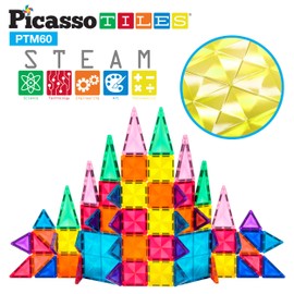 PicassoTiles 60 Piece Magnetic Building Block Mini Diamond Series Travel Size On-The-Go Construction Toy Set STEM Learning Kit Educational Playset Child Brain Development Stacking Blocks PTM60