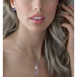 BETHZA Mermaid Necklace with Amethyst Sterling Silver Little Mermaid Necklace with Genuine Heart Amethyst for Girls Beach Jewelry Gift for Women Birthday Present, Amethyst