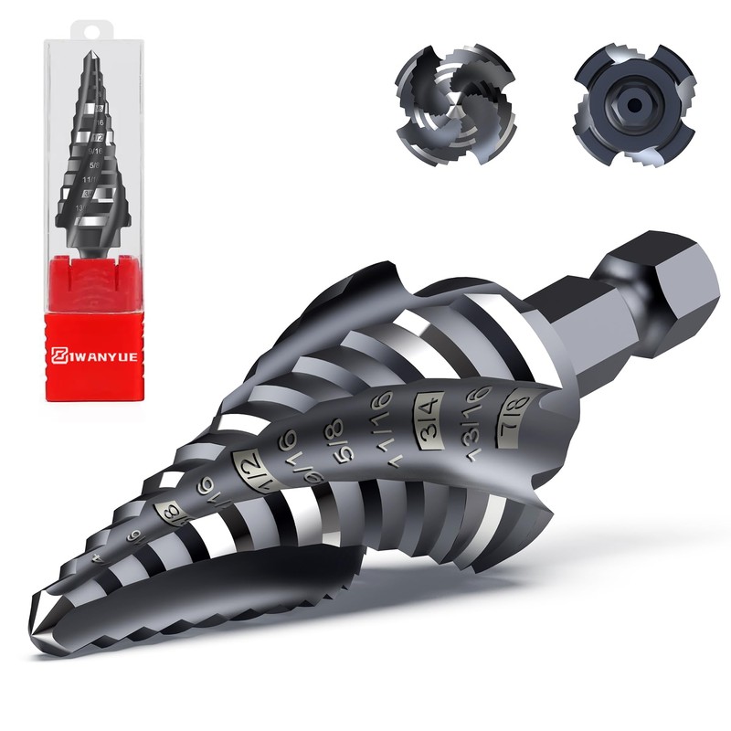 M35 Cobalt Step Drill Bit Set, Four Spiral Flute Cobalt