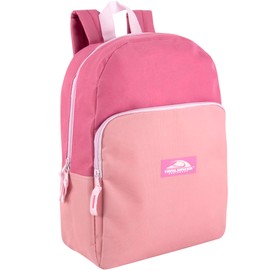 Color Block Backpacks for School Boys and Girls, 15 Inch Two Tone Colorful Small Travel Backpack for Kids (Pink)