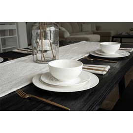 Square House New Bone China 12 Piece Dinnerware Set, Santorini Collection (Pure), White, Daily Use China, Tableware Service for 4