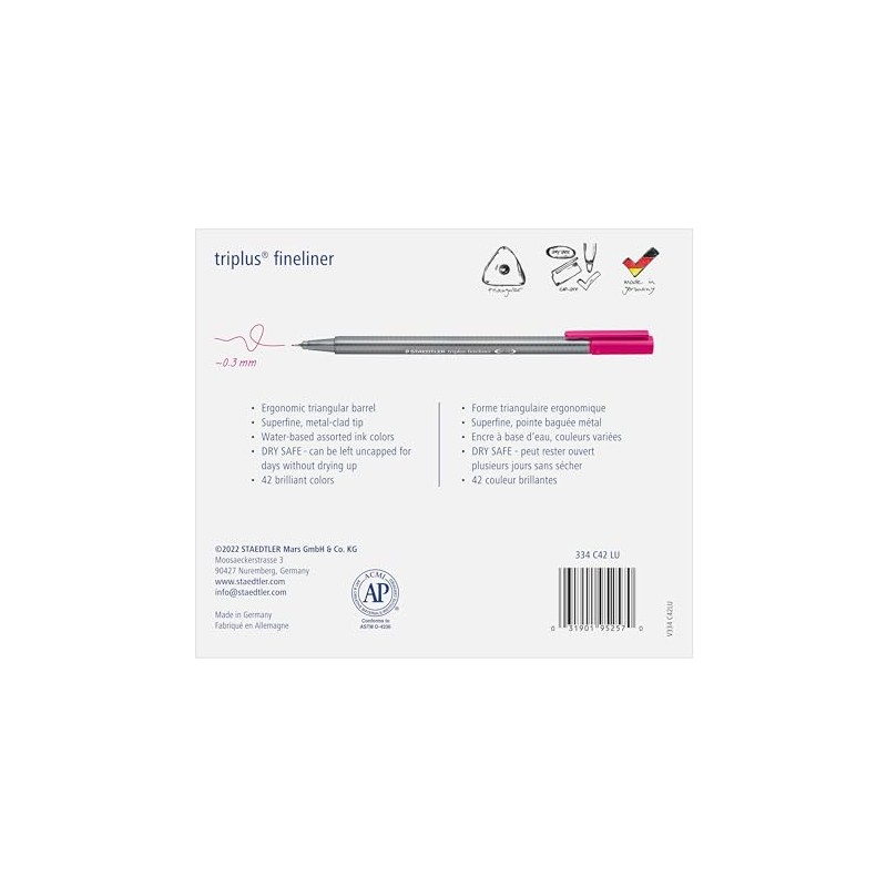 STAEDTLER Fineliner Triplus 42pcs Punta Superfina, Revestida de Metal, Ancho