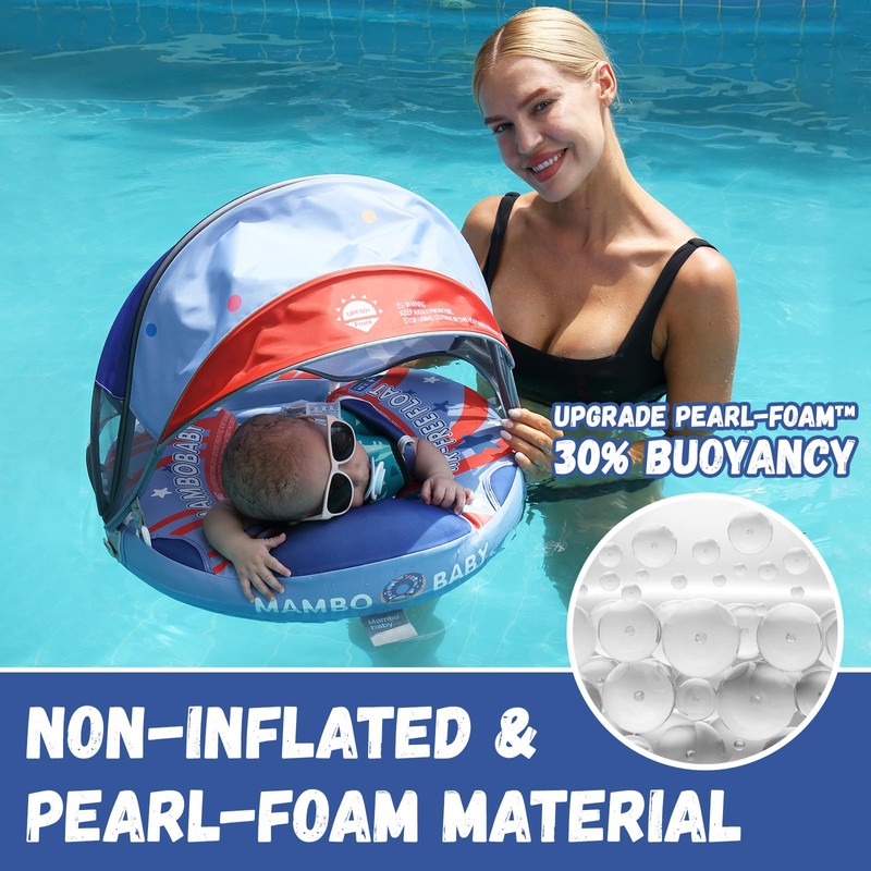 Mambobaby Baby Swim Float with Canopy Non-Inflatable Infant Pool Float