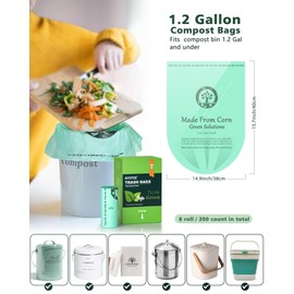 AYOTEE 200 Count 1.2 Gallon Small Biodegradable Trash Bags, Compost Bags for Countertop Bin, 4.5 Liter Mini Trashbags Compostable Trash Bag Small Waste Basket Liners for Bathroom Kitchen Pet