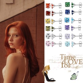 Cupimatch 12 Pairs Stainless Steel CZ Ear Piercing Stud Earrings Set for Women,3MM