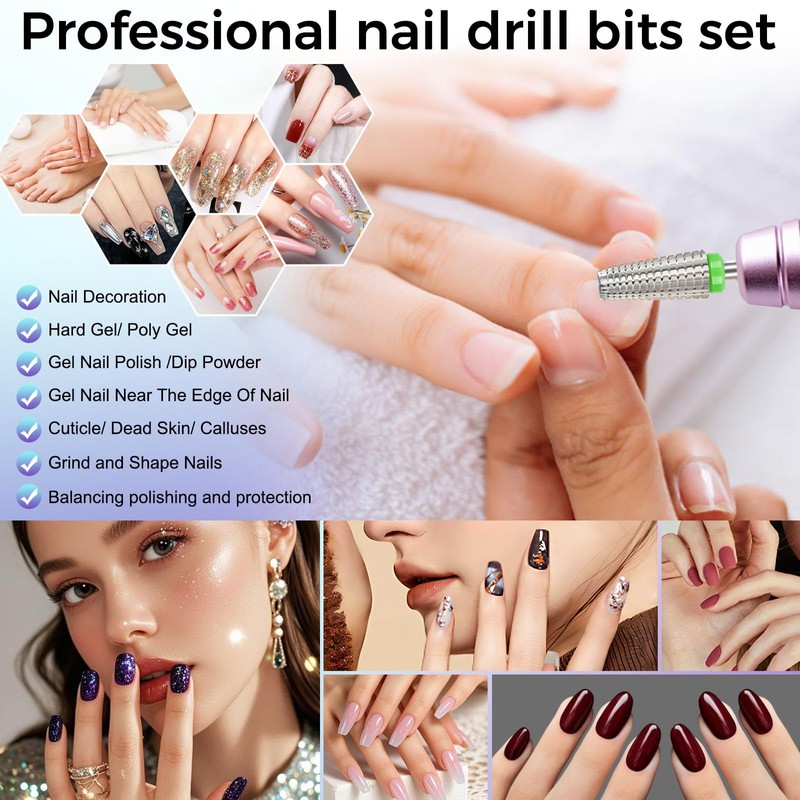 Fantexy 5 in 1 Nail Drill Bits,Professional 3/32" Shank Tungsten