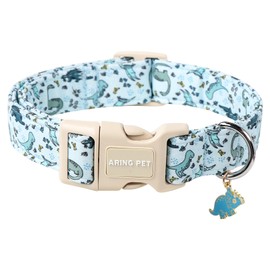 ARING PET Dinosaur Dog Collar-Cute Spring Blue Dog Collars, Adjustable Dinosaurs Print Pet Collars Puppy Collar with Quick Release Buckle
