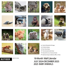 2025 Wall Calendar,Calendar 2025,Baby Animals Monthly Wall Calendar, 12" x 24" Open,Family Planner Calendar Jul.2024 - Dec.2025,Home & Office Organizer,Hangable