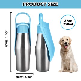 Dog Drinking Bottle for Dogs, 750 ml Water Bottle Dogs, 180° Foldable Dog Drinking Bottle, Portable Pet Water Bottle, Stainless Steel Dog Drinking Bottle, Drinking Bottle Dogs for Training (Blue, 1)