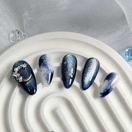 Night Sky Nail Tips - Coffin / 밤하늘 네일팁 - 코핀