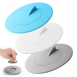 Shower Drain Stopper Hair Trap Hair Catcher Bathtub Drain,2-in-1 Strainers Protectors Cover for Floor,Laundry,Kitchen and Bathroom,Silicone,Fit for 1.75"-3.0" Drain Hole,3 Pack (GreyWhiteBlue)