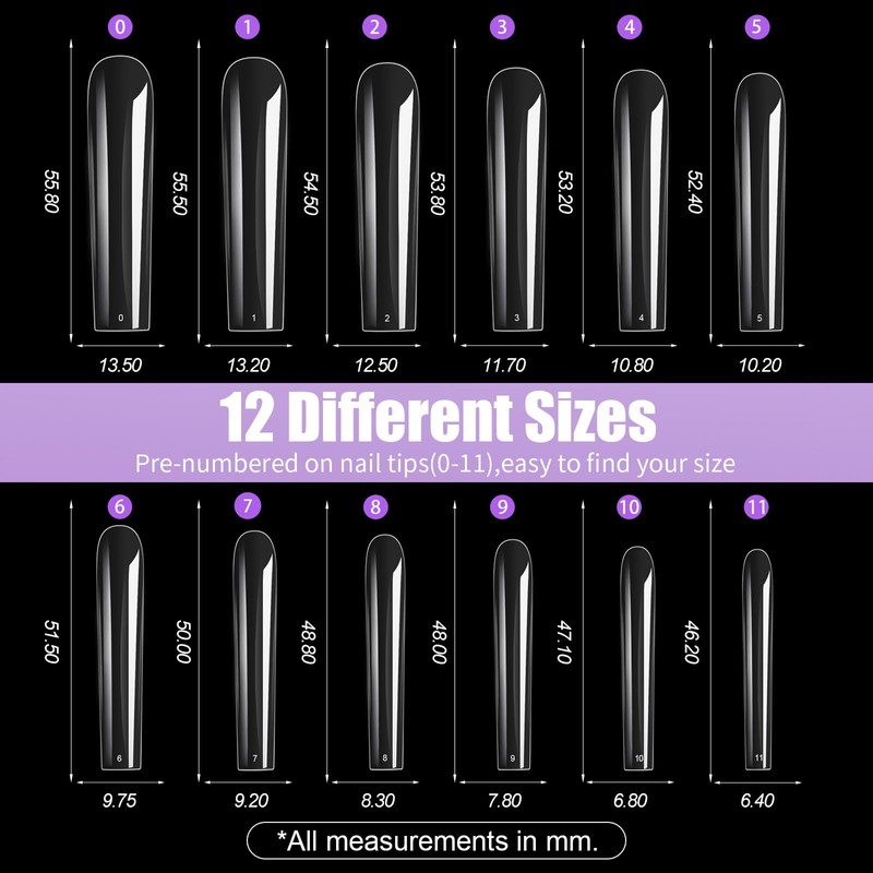 Cycullinyt 240Pcs Square Soft Gel Nail Tips, Long Square Nails,