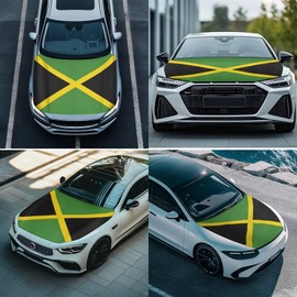DBBXHZJY 3 Pcs Jamaican Flag Car Hood Cover Protector and Side Mirror Anti Theft Covers with Lock for for Automobiles,Waterproof Auto Decor Accessories Set,Gifts for Car Lovers,Universal Fit