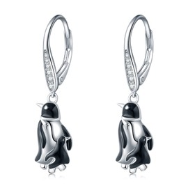 Penguin Earrings 925 Sterling Silver Penguin Dangle Leverback Earrings Penguin Jewelry Gifts Birthday Christmas for Women Female Friends Penguin Lovers chicas