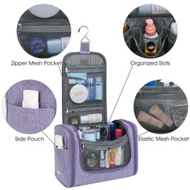 Large Hanging Toiletry Wash Bag Travel Makeup Cosmetic Organizer for Men Women by WANDF (Purple)