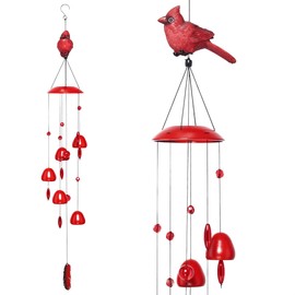 Gardenvy Cardinal Wind Chime, Cardinal Gifts for Lost of Loved One, Sympathy Gift Ideas for Bereavement, Red Cardinal Figurine for Garden Backyard Church Hanging Decor, 40"