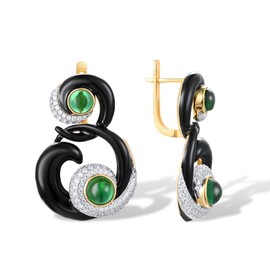 Santuzza 925 Sterling Silver Green Gemstone Drop Earrings Enamel Snake Dangle Earrings (Black-Green)
