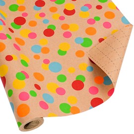 BIOBROWN Kraft Wrapping Paper Roll Colorful Polka Dots Design Perfect for Birthday Holiday Wrap 17 inch X 33 feet
