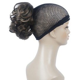 Lydell Short Ponytail Hair Extensions Wavy Curly Synthetic Hairpiece with Jaw Claw (8TT26 Brown with Blonde Highlights)