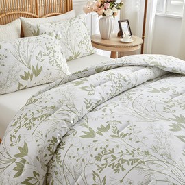 HYPREST Floral Comforter King, 3 Pcs Farmhouse Duvet, Ultra Soft Sage Green Boho Bedding Comforter Sets