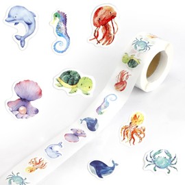 Zoyiancy 1000Pcs Ocean Animal Stickers Roll, Cartoon Sea Life Sticker, Fish Creature Stickers Decals for School Teacher Rewards Ocean Theme Party Supplies (8 Style)