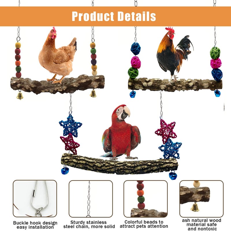 Chicken Bird Swing,Chicken Perch,Natural Wooden Swing Toys,Wood Stand for Chick,Safe