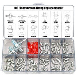 Zerk Grease Fittings Tool, Grease Zerk Removal and Cleaning Set, 1/4" 1/8" M6 M8 M10 SAE and Metric Zerk Fittings with Caps