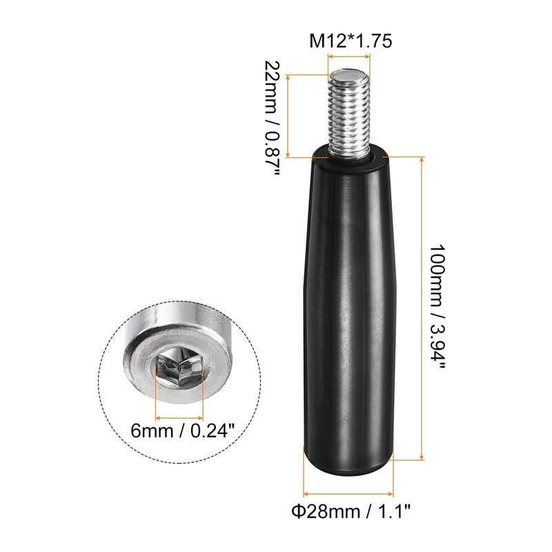 sourcing map Revolving Handle Grip, 1Pcs M12x100mm(DXL) Threaded Handwheel Screw