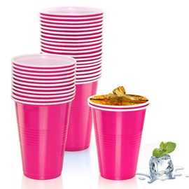 Cadeaux4U 50 Pack Pink Disposable Plastic Cups 12 Ounce Drinking Party Cups Bulk Party Cups for Weddding Birthday Holiday Picnics Events (50, Red)