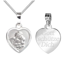 JEVELION Schutz-Engel Heart Pendant Silver Pendant 925 Sterling Silver for Women, Men and Children with Engraving Gott Schütze Dich as a Necklace Pendant + Jewellery Case, Pendant 925 silver with
