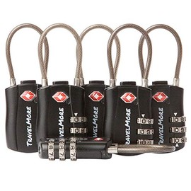 Paquete de 6 candados de equipaje con cable combinado aprobado por la TSA para maletas y mochilas, color negro