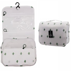 Hanging Toiletry Bag - Large Cosmetic Makeup Travel Organizer for Men & Women with Sturdy Hook (Cactus white)