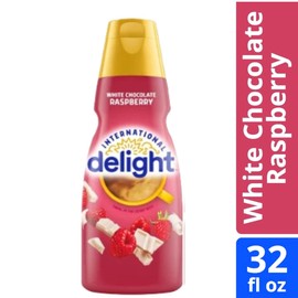 Candy Freezer International-Delight Liquid Coffee Creamer.- Two (2) 32 fl oz Bottles of Creamy Smooth Delightful Coffee Creamer and Mini Metal Spoons (White Chocolate Raspberry) Shovel Spoons