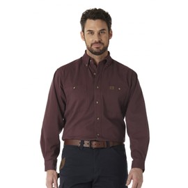 Wrangler Riggs Workwear Men's Logger Twill Long Sleeve Workshirt, Burgundy, Large