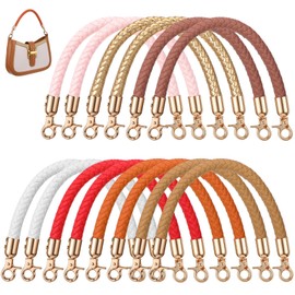 Kenaeooe 14 Pcs 11.8 in Pu Leather Purse Handles Short Braided Purse Straps for Handbags Bag Handles Replacement with Gold Swivel Clasps for DIY Tote Clutch Shoulder Bag Accessories, 7 Colors