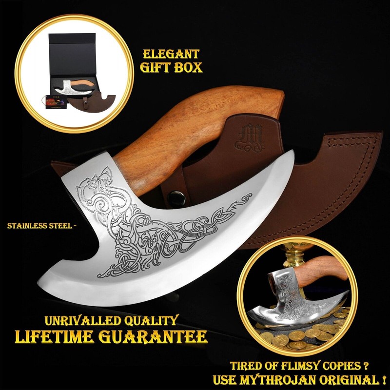 Mythrojan Viking Pizza Axe Handmade Stainless Steel Cutting Tool Damascus