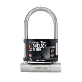 Black Stone Stainless Steel U Bike Lock-130dB Alarm System, 14mm Reinforced Shackle - Ideal for Urban Cyclists & E-Bikes, 100mm Fat tire
