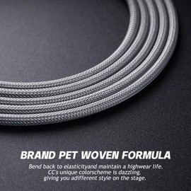 Samgool 15ft Guitar Cable, 1/4 Inch Straight/Straight Instrument Cable, Electric Guitar Cord Guitar Amp Cord for Bass Guitar Amp and Instruments (CC Silver Gray Braided)